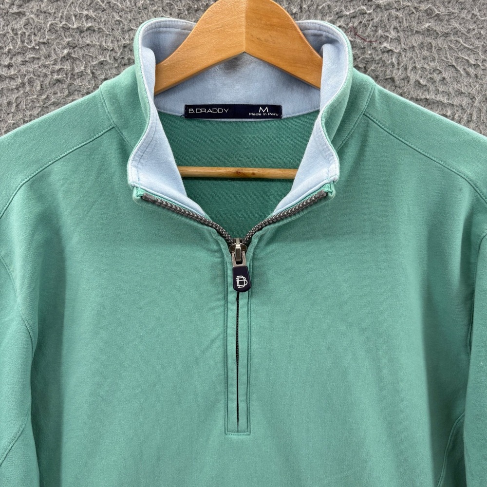 B. Draddy Quarter Zip Pullover Men M Green Sweater Golf 1/4 Zip Pouch Pocket